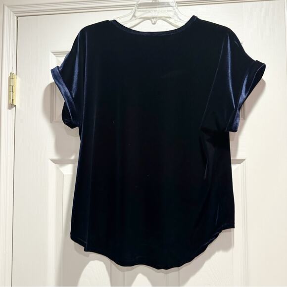 Sofia Made in Italy Blue Velvet Velour V Neck Top Shirt Large L Vintage Shirt - Picture 6 of 14